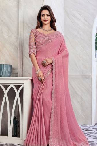Reboot fashions pink silk traditional embellished saree,sari comes with embroidered blouse