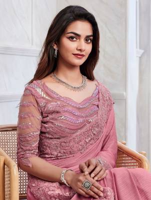 Reboot fashions pink silk traditional embellished saree,sari comes with embroidered blouse 2
