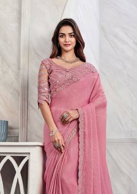Reboot fashions pink silk traditional embellished saree,sari comes with embroidered blouse 3