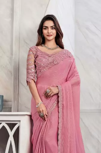 Reboot fashions pink silk traditional embellished saree,sari comes with embroidered blouse