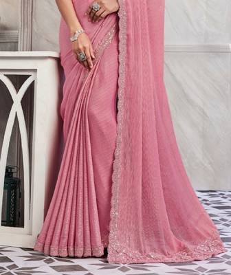 Reboot fashions pink silk traditional embellished saree,sari comes with embroidered blouse 4