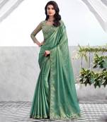 Reboot fashions sea green silk traditional embellished saree,sari comes with embroidered blouse