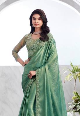 Reboot fashions sea green silk traditional embellished saree,sari comes with embroidered blouse 3