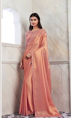 Reboot fashions peach silk traditional embellished saree,sari comes with embroidered blouse 1