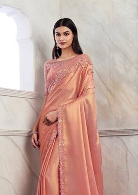 Reboot fashions peach silk traditional embellished saree,sari comes with embroidered blouse 3