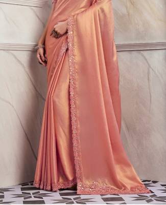Reboot fashions peach silk traditional embellished saree,sari comes with embroidered blouse 4