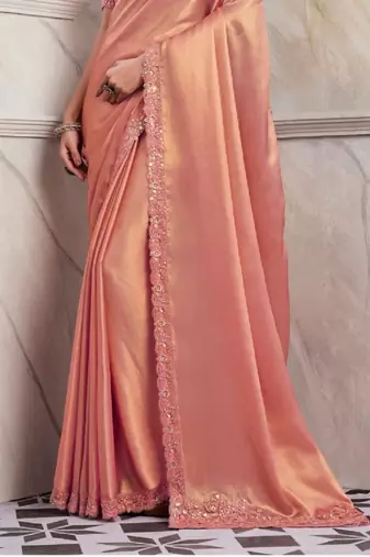Reboot fashions peach silk traditional embellished saree,sari comes with embroidered blouse