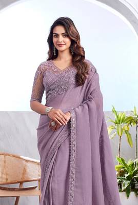 Lavender Silk Beautiful Embellished Saree,Sari Comes With Embroidered Blouse 4