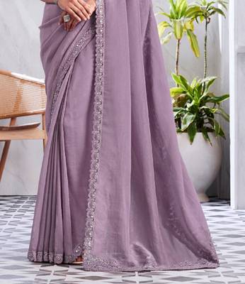 Lavender Silk Beautiful Embellished Saree,Sari Comes With Embroidered Blouse 5