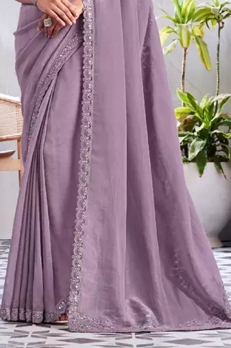 Lavender Silk Beautiful Embellished Saree,Sari Comes With Embroidered Blouse