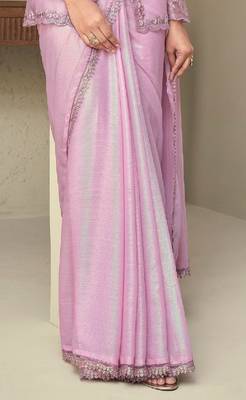 Pink Silk Beautiful Embellished Saree,Sari Comes With Embroidered Blouse 4