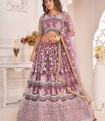  dark onion butterfly net cotton thread lehenga