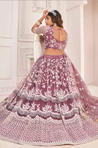  dark onion butterfly net cotton thread lehenga