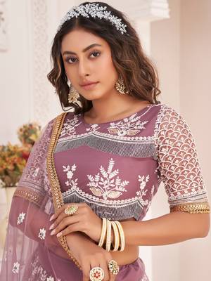 dark onion butterfly net cotton thread lehenga 4