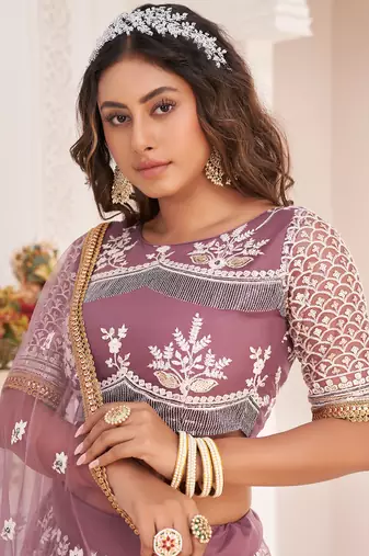  dark onion butterfly net cotton thread lehenga