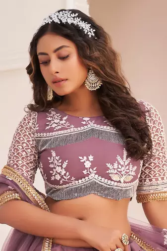  dark onion butterfly net cotton thread lehenga