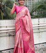 Pink kanchipuram tissue silk saree with unstitched blouse piece