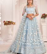magnificent light sky blue butterfly net cotton thread party lehenga
