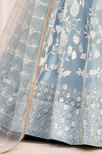 magnificent light sky blue butterfly net cotton thread party lehenga