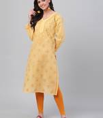 hand embroidered fawn cotton lucknowi chikankari straight kurta