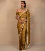 Musturd pre draped printed saree set