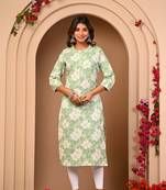 Stylish light green floral print kurti for women in cotton