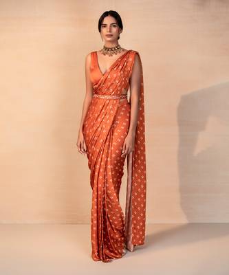 Rust printed saree set 1