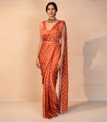 Rust printed saree set