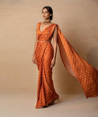 Rust printed saree set 3