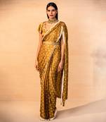 Musturd pre draped printed saree set
