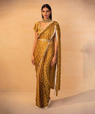 Musturd pre draped printed saree set 3