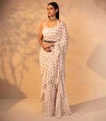 Off white printed ruffle saree with belt set
