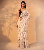 Off white printed ruffle saree with belt set