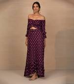 Purple Printed Crop Top And Skirt Set