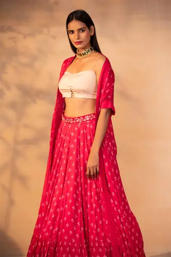 Hot Pink Printed Cape Set