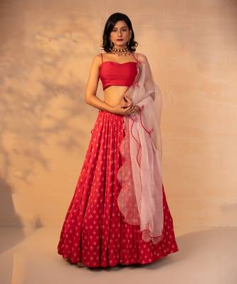 Red Printed Skirt Set 1