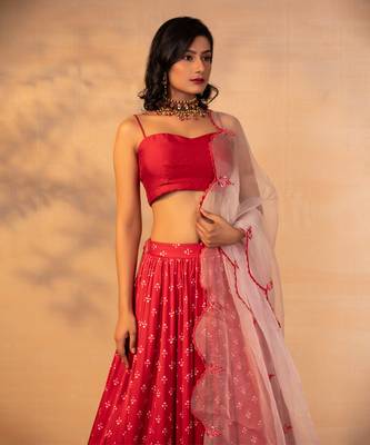 Red Printed Skirt Set 2