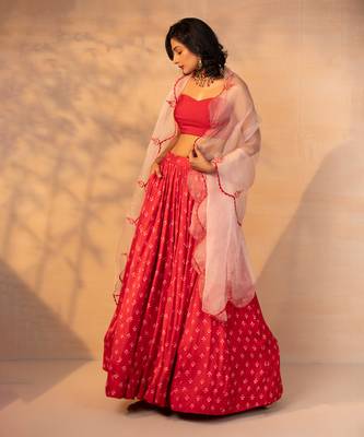 Red Printed Skirt Set 3