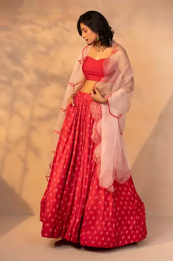 Red Printed Skirt Set