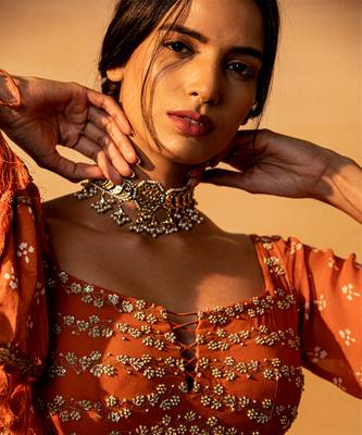 Rust printed and embroidered sharara set 2