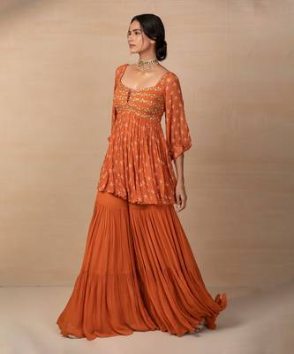 Rust printed and embroidered sharara set 3