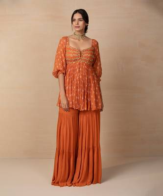 Rust printed and embroidered sharara set 4