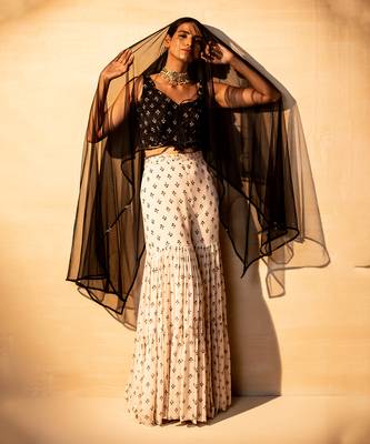 Black and off white sharara set 1