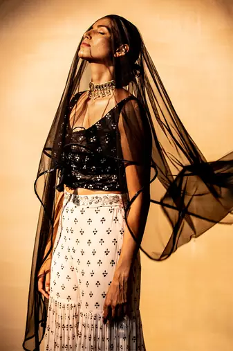 Black and off white sharara set