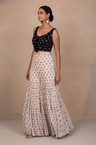 Black and off white sharara set