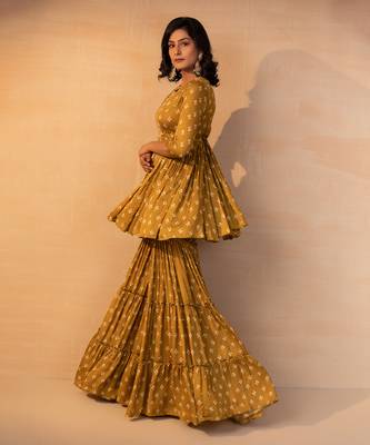 Musturd printed and embroidered sharara set 2