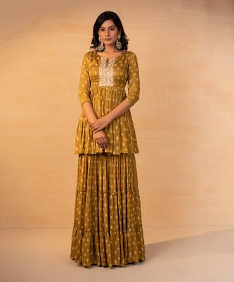Musturd printed and embroidered sharara set 3