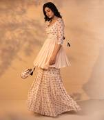 Off white printed and embroidered gharara set