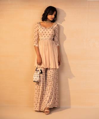 Off white printed and embroidered gharara set 2