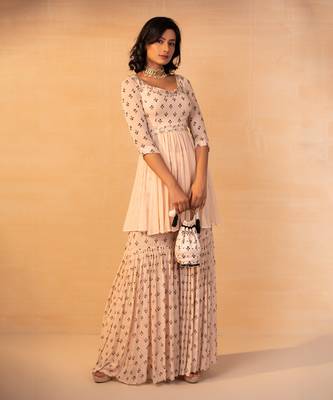 Off white printed and embroidered gharara set 3